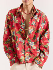 Hibiscus Hawaiian Red Printed Shirt